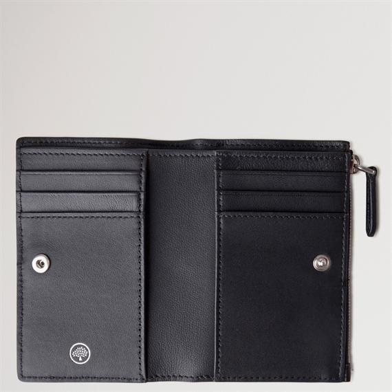 Mulberry Continental Bifold Zipped Wallet Black Small Classic Grain
